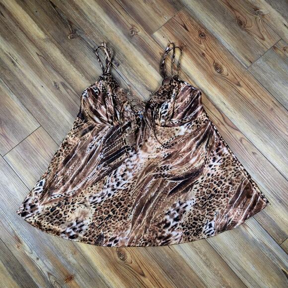 SECRET TREASURE LEOPARD PRINT NIGHTGOWN 1X PLUS SIZE ANIMAL PRINT LINGERIE - Picture 1 of 5